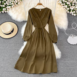 Ndyad V Neck Long Sleeve Dress Fashion Dress HZ1024