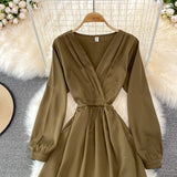 Ndyad V Neck Long Sleeve Dress Fashion Dress HZ1024