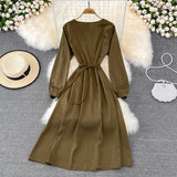 Ndyad V Neck Long Sleeve Dress Fashion Dress HZ1024
