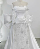 Ndyad Off-the-shoulder Ball Gown Mermaid Wedding Dress Lace Satin Bridal Dress Elegant White Bridal Gown HZ1024