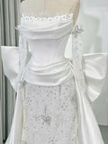 Ndyad Off-the-shoulder Ball Gown Mermaid Wedding Dress Lace Satin Bridal Dress Elegant White Bridal Gown HZ1024