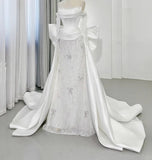 Ndyad Off-the-shoulder Ball Gown Mermaid Wedding Dress Lace Satin Bridal Dress Elegant White Bridal Gown HZ1024