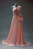 Ndyad One Shoulder Sheath Bridesmaid Dress Coral Chiffon Evening Dress Long Prom Dresses HZ1024