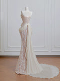 Ndyad Strapless Mermaid Long Wedding Dress Applique Tulle Elegant White Bridal Dress HZ1024