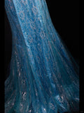 Ndyad Blue Halter Mermaid Evening Dress Elegant Tulle Lace Long Prom Dress Party Dress HZ1024