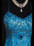 Ndyad Blue Halter Mermaid Evening Dress Elegant Tulle Lace Long Prom Dress Party Dress HZ1024