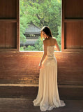 Ndyad White Strapless Sheath Long Prom Dress Tulle Sequin Formal Dress Sparkly Birthday Evening Gowns HZ1024