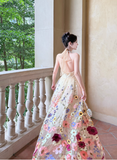 Ndyad Apricot Halter Neck Formal Dress Ball Gown Birthday Dress Tulle Applique Open Back Party Dress HZ1024
