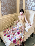 Ndyad Apricot Halter Neck Formal Dress Ball Gown Birthday Dress Tulle Applique Open Back Party Dress HZ1024