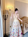 Ndyad Apricot Halter Neck Formal Dress Ball Gown Birthday Dress Tulle Applique Open Back Party Dress HZ1024
