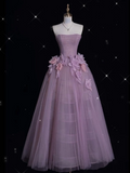 Ndyad Strapless Ball Gown Purple Long Prom Dress Tulle Applique Evening Dress Sweet 16 Dress HZ1024
