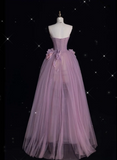 Ndyad Strapless Ball Gown Purple Long Prom Dress Tulle Applique Evening Dress Sweet 16 Dress HZ1024