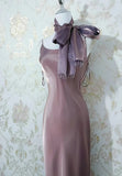Ndyad Spaghetti Strap Sheath Gray Purple Long Prom Dress Elegant Satin Evening Dress HZ1024