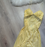 Ndyad Yellow Spaghetti Strap Sheath Long Prom Dress Elegant Chiffon Evening Dress Birthday Dress HZ1024
