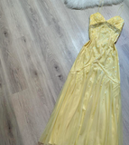 Ndyad Yellow Spaghetti Strap Sheath Long Prom Dress Elegant Chiffon Evening Dress Birthday Dress HZ1024