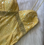 Ndyad Yellow Spaghetti Strap Sheath Long Prom Dress Elegant Chiffon Evening Dress Birthday Dress HZ1024