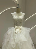 Ndyad White Strapless Ball Gown Wedding Dress Tulle Applique Bridal Dress HZ1024