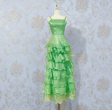 Ndyad Spaghetti Strap Ball Gown Evening Dress Green Satin Tiered Party Dress HZ1024