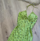 Ndyad Spaghetti Strap Sheath Short Evening Dress Green Beaded Chiffon Formal Dress Homecoming Dress HZ1024
