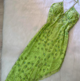 Ndyad Spaghetti Strap Sheath Short Evening Dress Green Beaded Chiffon Formal Dress Homecoming Dress HZ1024