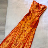 Ndyad Strapless A-Line Long Prom Dress Orange Beaded Chiffon Formal Dress Elegant Evening Gown HZ1024