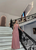 Ndyad Pink V-Neck A-Line Long Prom Dress Satin Evening Dress Bridesmaid Dress HZ1024