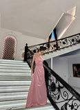 Ndyad Pink V-Neck A-Line Long Prom Dress Satin Evening Dress Bridesmaid Dress HZ1024