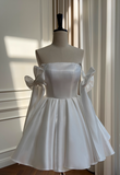 Ndyad White Birthday Dress Strap Ball Gown Satin Party Dress Short Homecoming Dress HZ1024