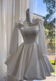 Ndyad White Birthday Dress Strap Ball Gown Satin Party Dress Short Homecoming Dress HZ1024
