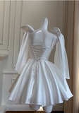 Ndyad White Birthday Dress Strap Ball Gown Satin Party Dress Short Homecoming Dress HZ1024
