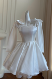Ndyad White Birthday Dress Strap Ball Gown Satin Party Dress Short Homecoming Dress HZ1024