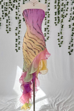 Ndyad Colorful Strapless Sheath Prom Dress Chiffon Sequin Vintage Evening Dress Birthday Dress HZ1024