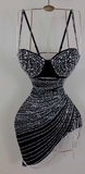 Ndyad Spaghetti Strap Bodycon Short Formal Dress Stunning Black Rhinestone Birthday Dress Tassel Homecoming Dress HZ1024