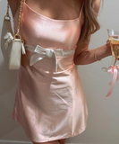 Ndyad Spaghetti Strap Sheath Short Formal Dress Stunning Pink Satin Birthday Dress Homecoming Dress HZ1024
