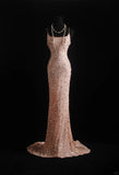 Ndyad Vintage Mermaid Spaghetti Strap Long Evening Gown Gorgeous Sequin Chiffon Formal Dress Prom Dress HZ1024