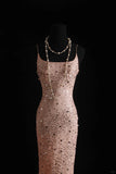 Ndyad Vintage Mermaid Spaghetti Strap Long Evening Gown Gorgeous Sequin Chiffon Formal Dress Prom Dress HZ1024