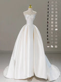Evafashion Sweetheart Neck Satin White Long Prom Dress HZ1024