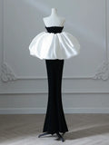 Evafashion Mermaid Velvet Puff Sleeves Black Long Prom Dress, Black Evening Dress HZ1024