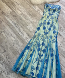 Ndyad Sheath Strapless Long Evening Gown Gorgeous Blue Tulle Beaded Formal Dress Birthday Prom Dress HZ1024