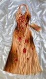 Ndyad Sheath Halter Long Evening Gown Gorgeous Orange Chiffon Beaded Formal Dress Birthday Prom Dress HZ1024