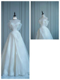 Ndyad Off-the-Shoulder Ball Gown Chiffon Bridal Dress Modest Wedding Dress HZ1024