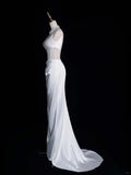 Ndyad Sheath White Bateau Neck Satin Bridal Dress Modest Wedding Dress HZ1024