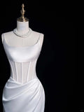 Ndyad Sheath White Bateau Neck Satin Bridal Dress Modest Wedding Dress HZ1024
