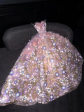 Ndyad Strapless Ball Gown Quinceanera Dress Tulle Sequin Pink Evening Dress Applique Sweet 16 Dress HZ1024