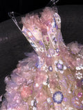 Ndyad Strapless Ball Gown Quinceanera Dress Tulle Sequin Pink Evening Dress Applique Sweet 16 Dress HZ1024