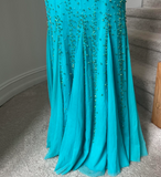 Ndyad Halter Mermaid Evening Dress Turquoise Beaded Chiffon Formal Dress Modest Long Prom Dress HZ1024