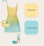 Ndyad Yellow/Turquoise Sheath Spaghetti Straps Short Formal Dress Elegant Beaded Birthday Outfit Homecoming Dress HZ1024