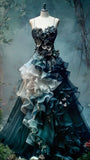 Ndyad Dark Teal Ball Gown Spaghetti Strap Quinceanera Dress Applique Tulle Sweet 16 Dress Long Prom Dress HZ1024
