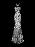 Ndyad Mermaid Sweetheart Neck Evening Dress Modest Silver Sequined Formal Dress Long Prom Dress HZ1024
