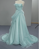 Ndyad Strapless A-Line Evening Dress Tiffany Blue Chiffon Formal Dress Modest Long Prom Dress HZ1024